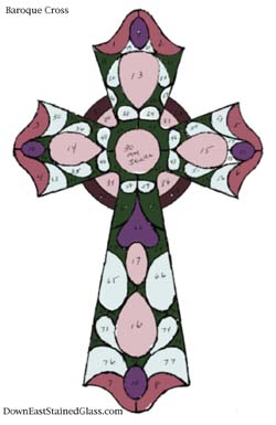 Baroque Cross stained glass