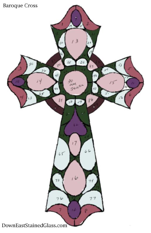Baroque Cross stained glass 3