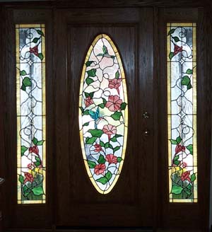 humming bird stained glass door